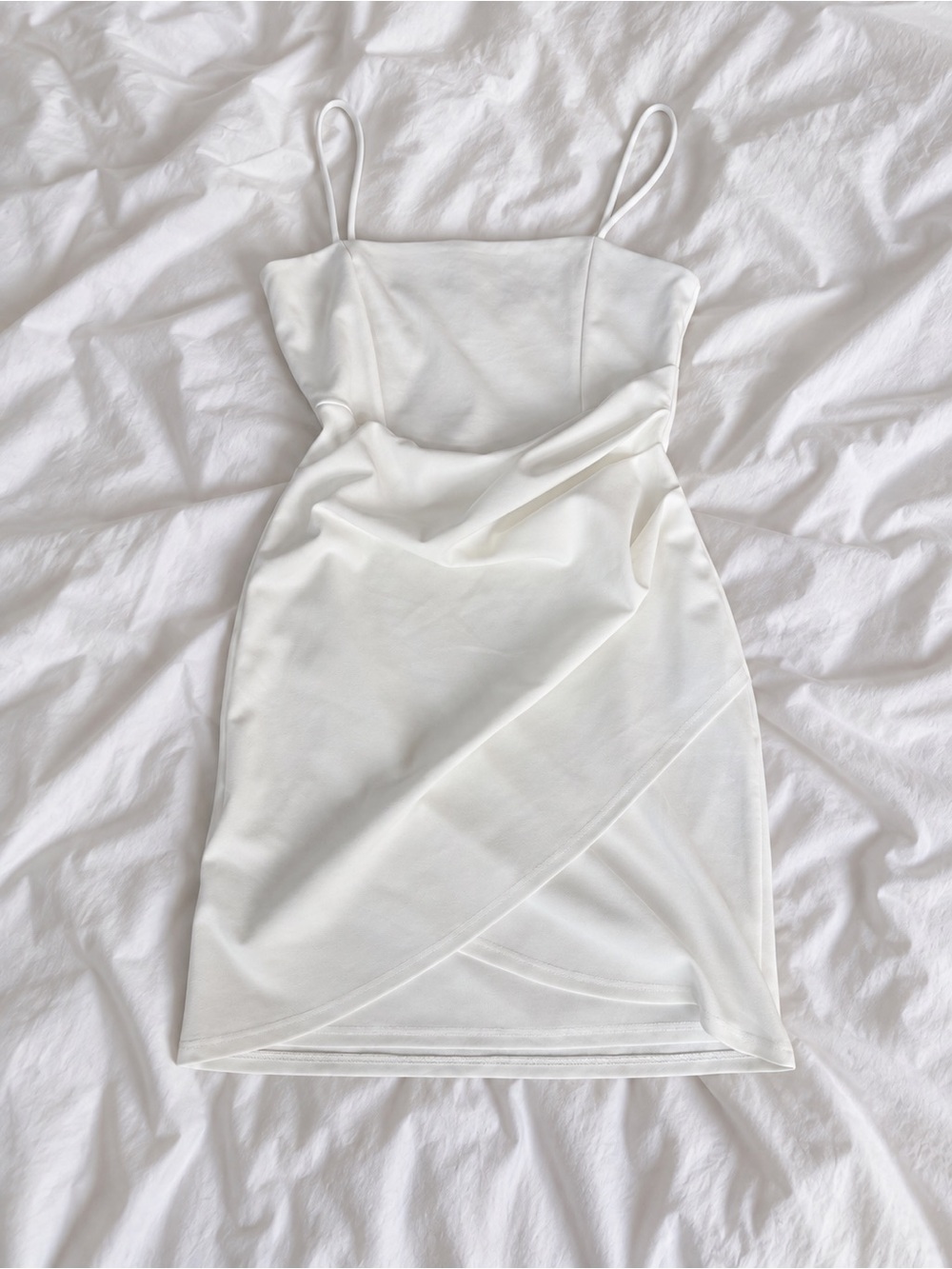 Windsor White Spaghetti Strap Wrap-Front Mini Dress
